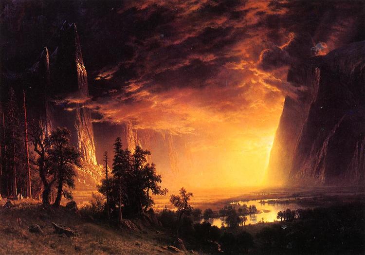 Albert Bierstadt Oil Painting Sunset in the Yosemite Valley - Click Image to Close